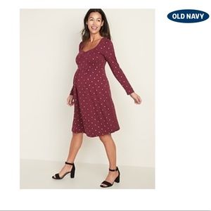 Burgundy & Gold Maternity Fit & Flare Dress - NWOT
